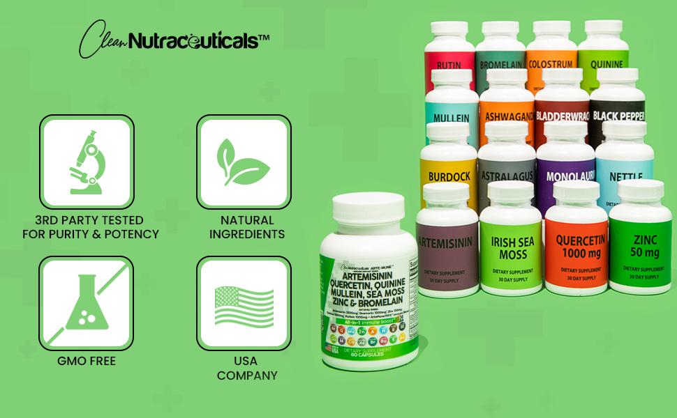 Artemisinin 2500mg Quercetin 1000mg Zinc 100mg Mullein Quinine Supplement with Sea Moss Bromelain Ashwagandha Root Nettle Leaf Bladderwrack Burdock Root Monolaurin Colostrum Rutin - Immune Support USA - Image 8