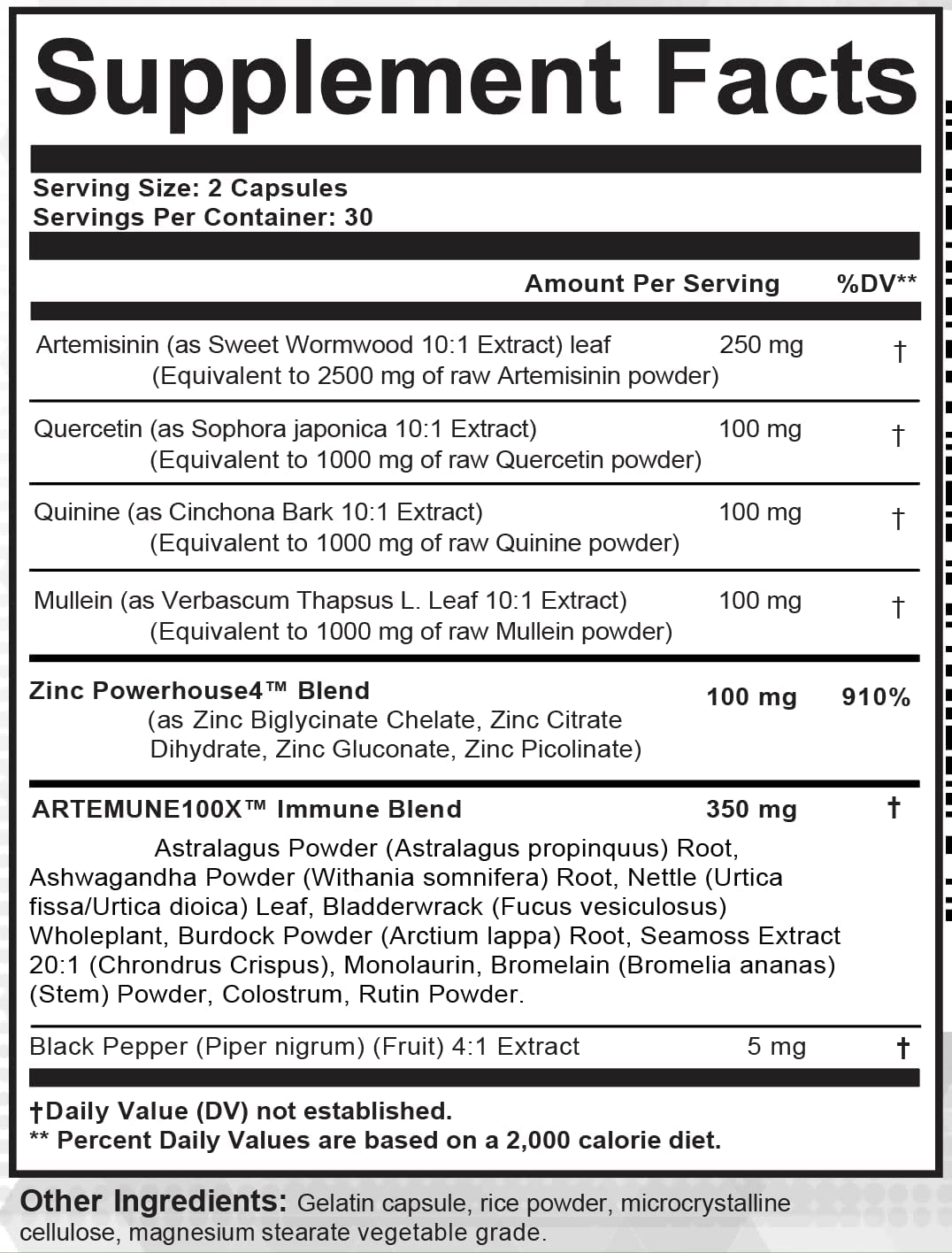 Artemisinin 2500mg Quercetin 1000mg Zinc 100mg Mullein Quinine Supplement with Sea Moss Bromelain Ashwagandha Root Nettle Leaf Bladderwrack Burdock Root Monolaurin Colostrum Rutin - Immune Support USA - Image 7