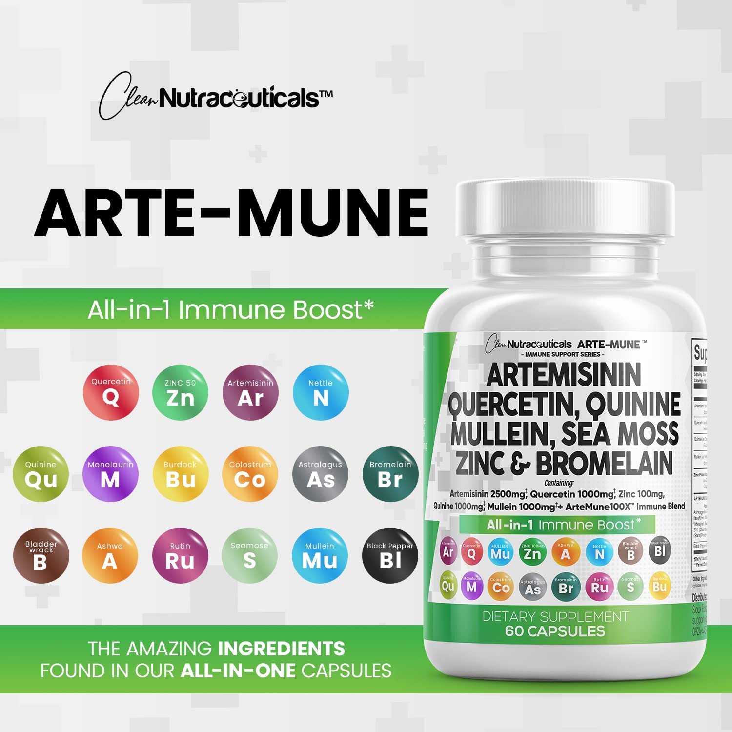 Artemisinin 2500mg Quercetin 1000mg Zinc 100mg Mullein Quinine Supplement with Sea Moss Bromelain Ashwagandha Root Nettle Leaf Bladderwrack Burdock Root Monolaurin Colostrum Rutin - Immune Support USA - Image 6